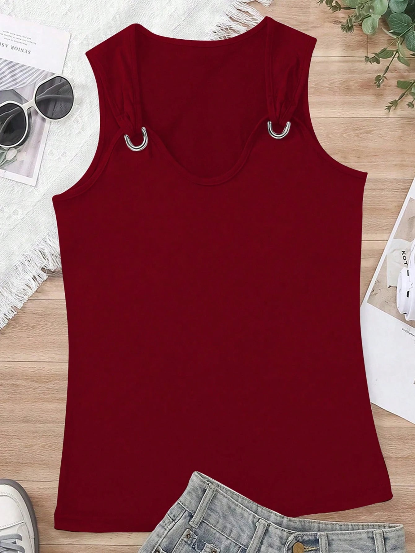 INAWLY Women's Metallic Button Decorated Tank Top For Summer