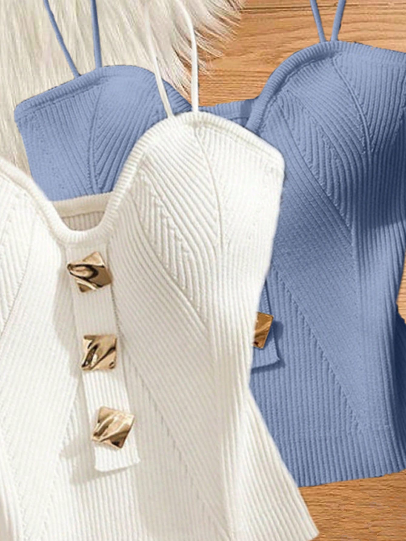 Women Metallic Decor Form-Fitting Camisole Knit Top