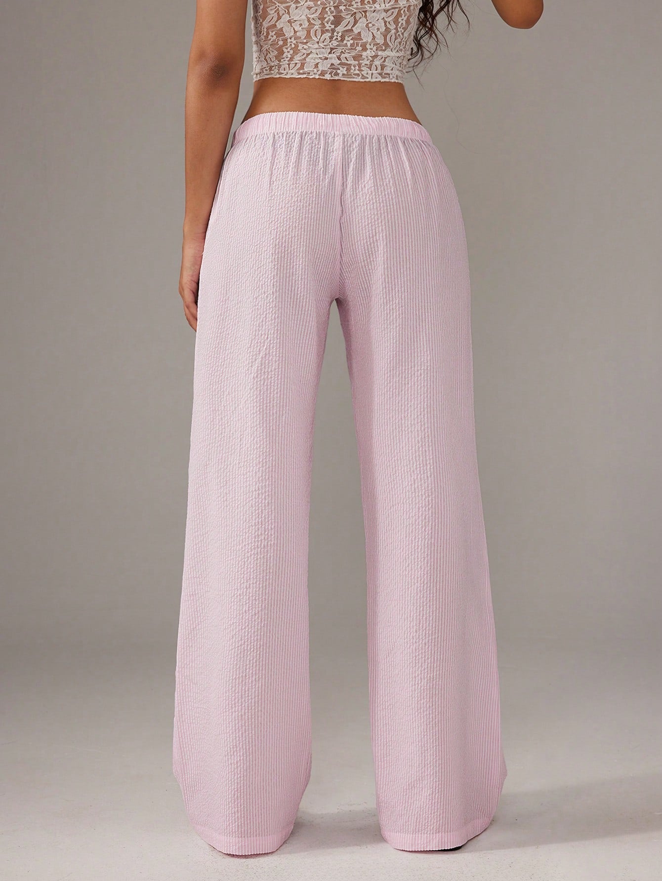 Flirla Pink Cotton Drawstring Waist Straight Leg Pants, Fashion Casual Home Wear For Women, Spring Fall Cloth For Women