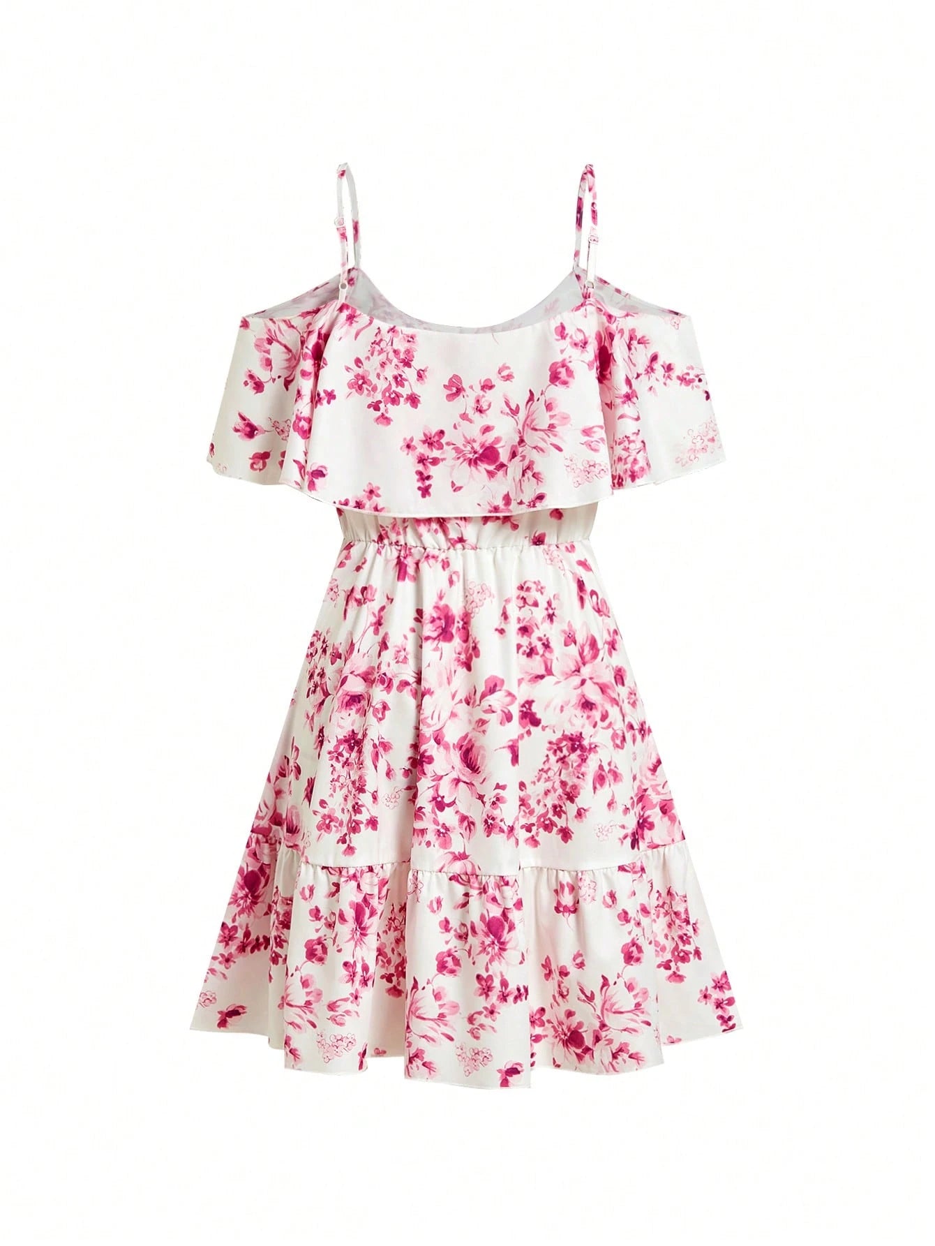 SHEIN Clasi Romantic Flower And Plant Printed Off-The-Shoulder Ruffle Strap Vacation Summer Dress Dresses Graduation,Summer Dresses For Women