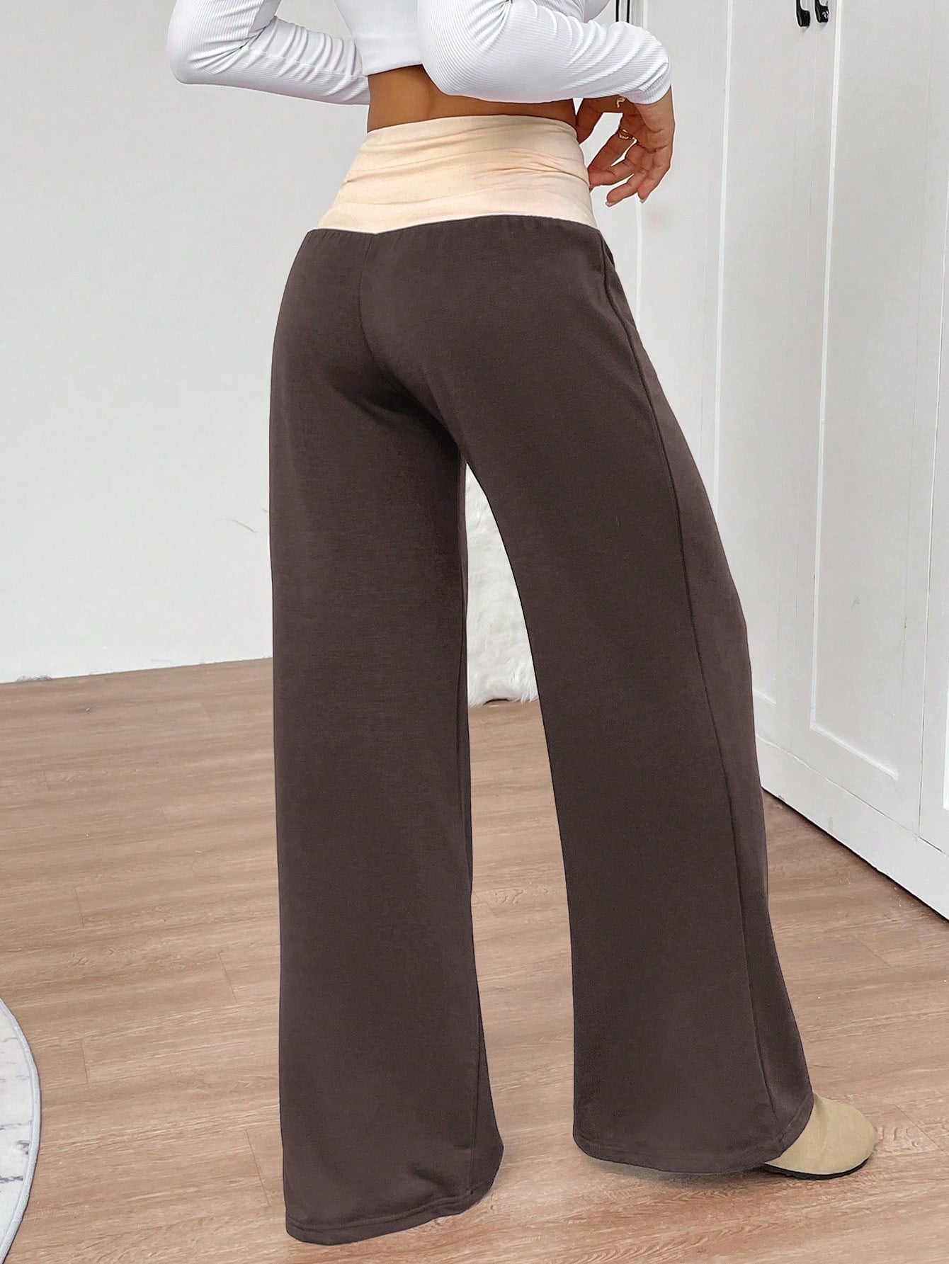 INAWLY Women's Casual Contrast Foldover Waist Wide Leg Sweatpants Graduation,Back To School Outfits,Graduation,Teacher Outfits For Women,Back To School Fall Cloth For Women