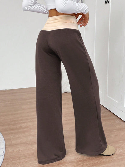 INAWLY Women's Casual Contrast Foldover Waist Wide Leg Sweatpants Graduation,Back To School Outfits,Graduation,Teacher Outfits For Women,Back To School Fall Cloth For Women