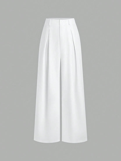 Sweetra Vintage Elegant Jacquard Pleated Wide-Leg Pants For Women, Autumn/Winter Fall Cloth For Women