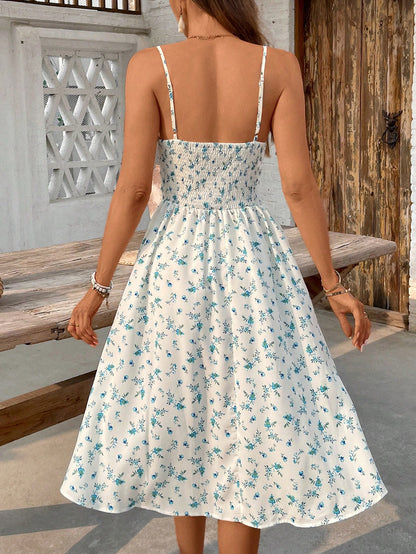 Breezaya Women's Long Ditsy Floral Slip Dress, Backless, Slit, Figure-Flattering, Stylish For Party/Date