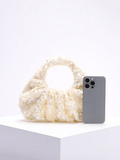 2024 Spring New Arrival Women Handbag, One Piece Of Solid Color Pearl Glossy PU Cloud Bag, Fashionable And Concise Stitching Design With Elegant Elegant For Lady, Foldable And Wrinkled Bag Style.