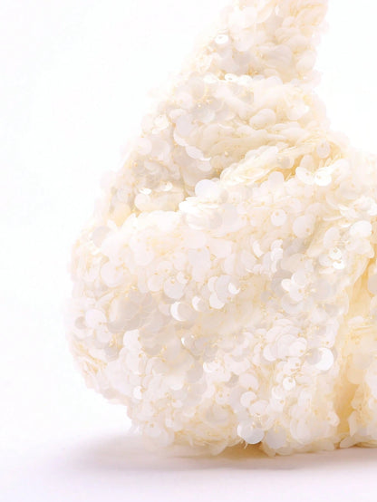 2024 Spring New Arrival Women Handbag, One Piece Of Solid Color Pearl Glossy PU Cloud Bag, Fashionable And Concise Stitching Design With Elegant Elegant For Lady, Foldable And Wrinkled Bag Style.