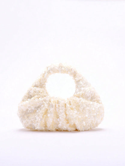 2024 Spring New Arrival Women Handbag, One Piece Of Solid Color Pearl Glossy PU Cloud Bag, Fashionable And Concise Stitching Design With Elegant Elegant For Lady, Foldable And Wrinkled Bag Style.