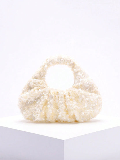 2024 Spring New Arrival Women Handbag, One Piece Of Solid Color Pearl Glossy PU Cloud Bag, Fashionable And Concise Stitching Design With Elegant Elegant For Lady, Foldable And Wrinkled Bag Style.