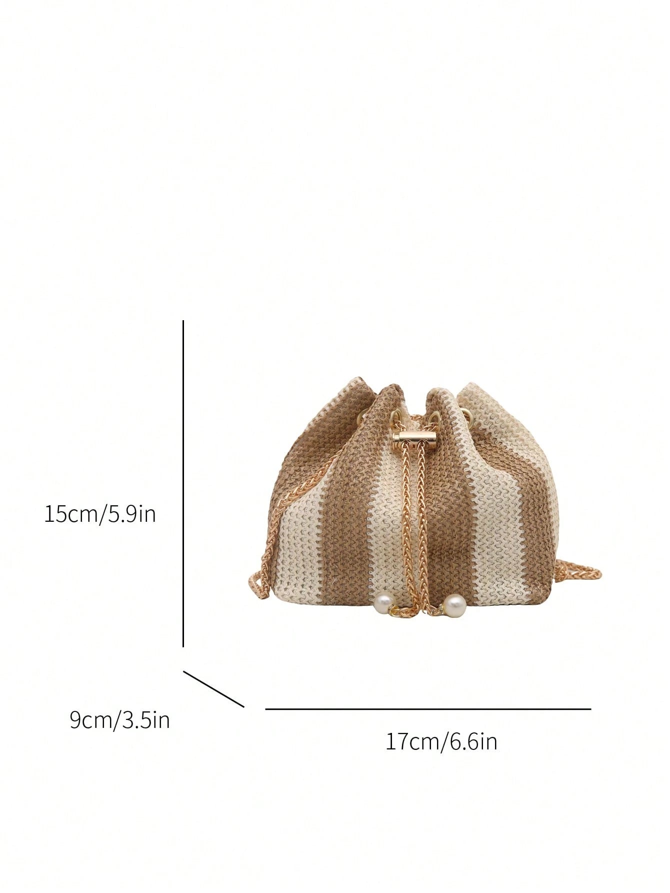 Fashion Solid Color Hollow Out Woven Chain Drawstring Mini Crossbody Bucket Bag