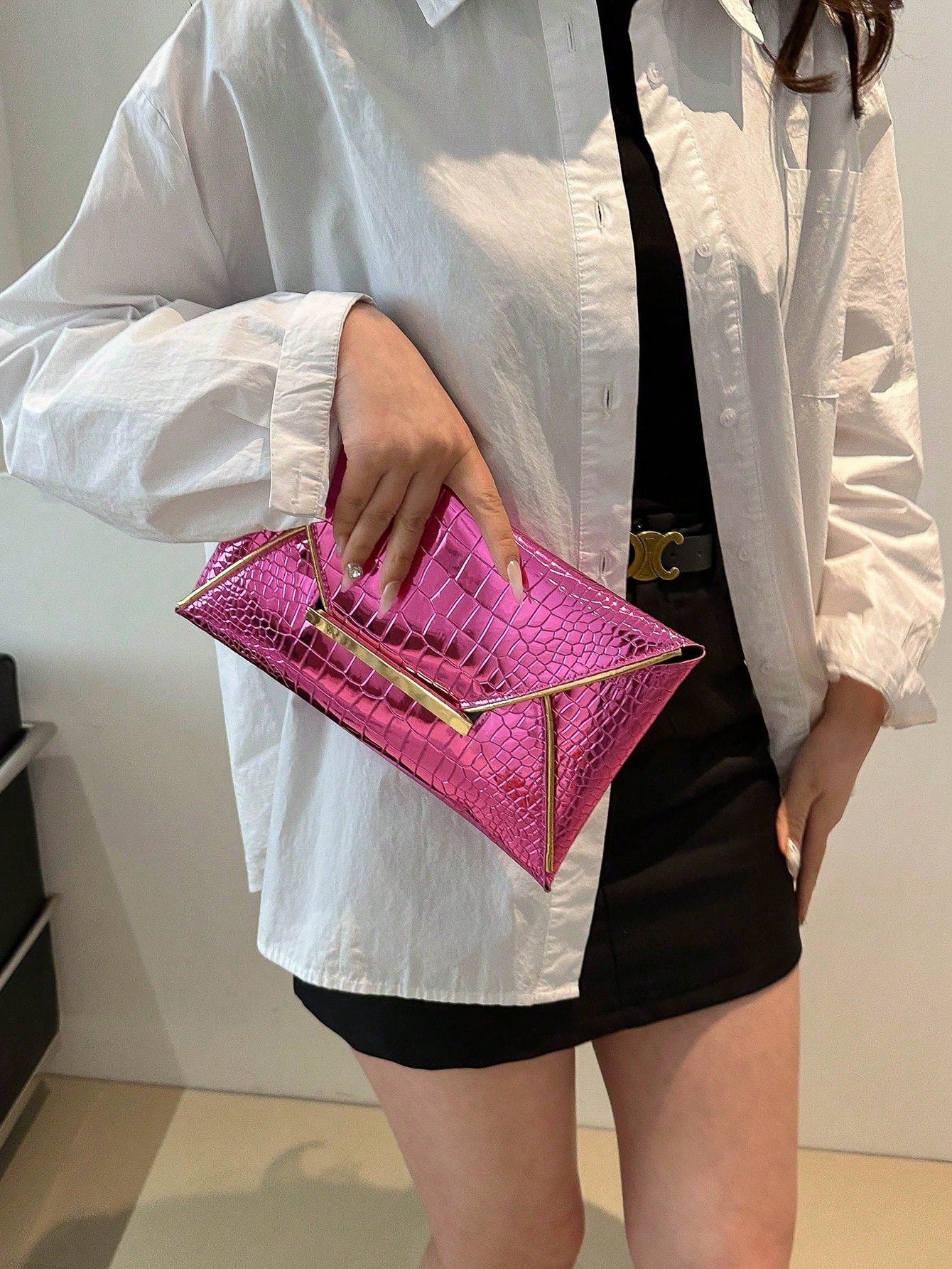 Crocodile Print, Snake Print, Solid Color, Minimalist, Fashionable, Casual PU Clutch, Envelope Bag, Fashionable Clutch Bags For Woman