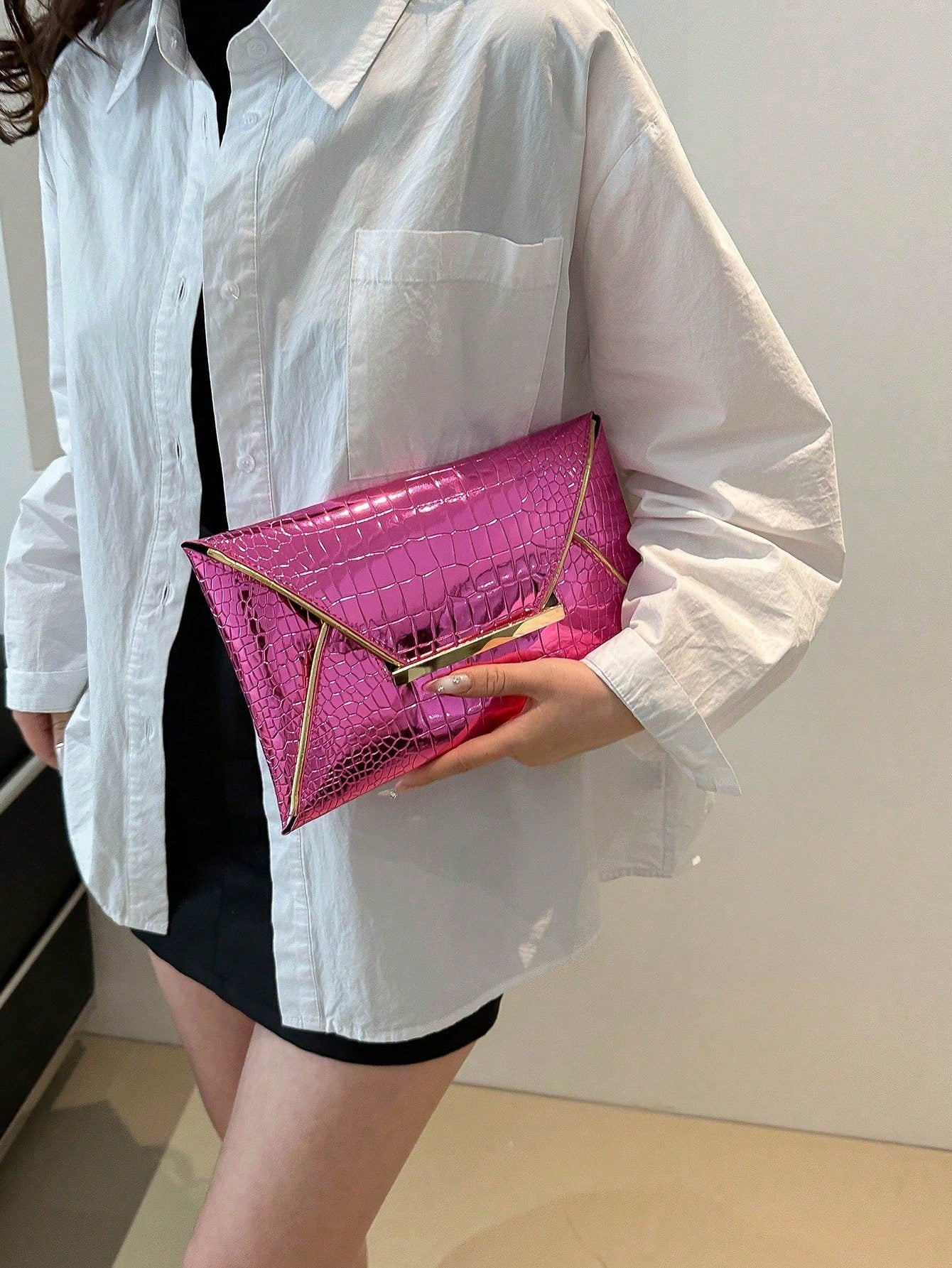 Crocodile Print, Snake Print, Solid Color, Minimalist, Fashionable, Casual PU Clutch, Envelope Bag, Fashionable Clutch Bags For Woman