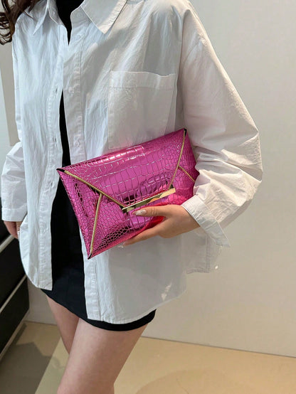 Crocodile Print, Snake Print, Solid Color, Minimalist, Fashionable, Casual PU Clutch, Envelope Bag, Fashionable Clutch Bags For Woman