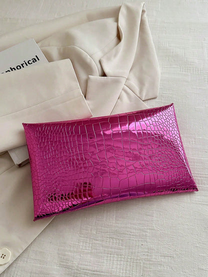 Crocodile Print, Snake Print, Solid Color, Minimalist, Fashionable, Casual PU Clutch, Envelope Bag, Fashionable Clutch Bags For Woman