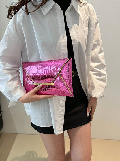 Crocodile Print, Snake Print, Solid Color, Minimalist, Fashionable, Casual PU Clutch, Envelope Bag, Fashionable Clutch Bags For Woman