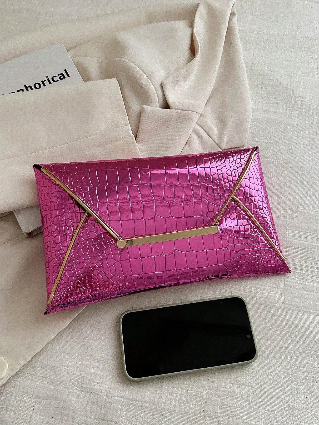 Crocodile Print, Snake Print, Solid Color, Minimalist, Fashionable, Casual PU Clutch, Envelope Bag, Fashionable Clutch Bags For Woman