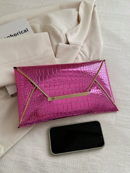 Crocodile Print, Snake Print, Solid Color, Minimalist, Fashionable, Casual PU Clutch, Envelope Bag, Fashionable Clutch Bags For Woman