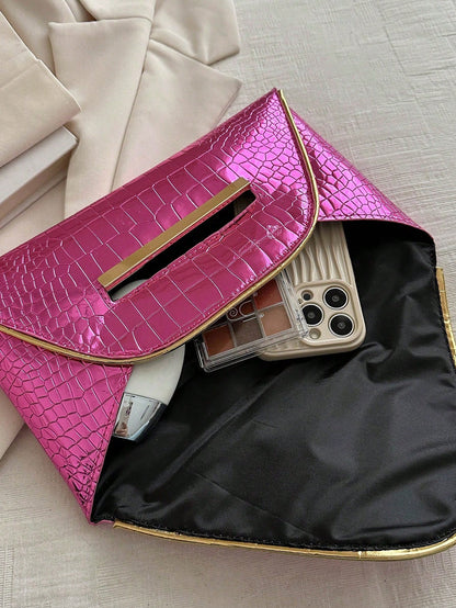 Crocodile Print, Snake Print, Solid Color, Minimalist, Fashionable, Casual PU Clutch, Envelope Bag, Fashionable Clutch Bags For Woman