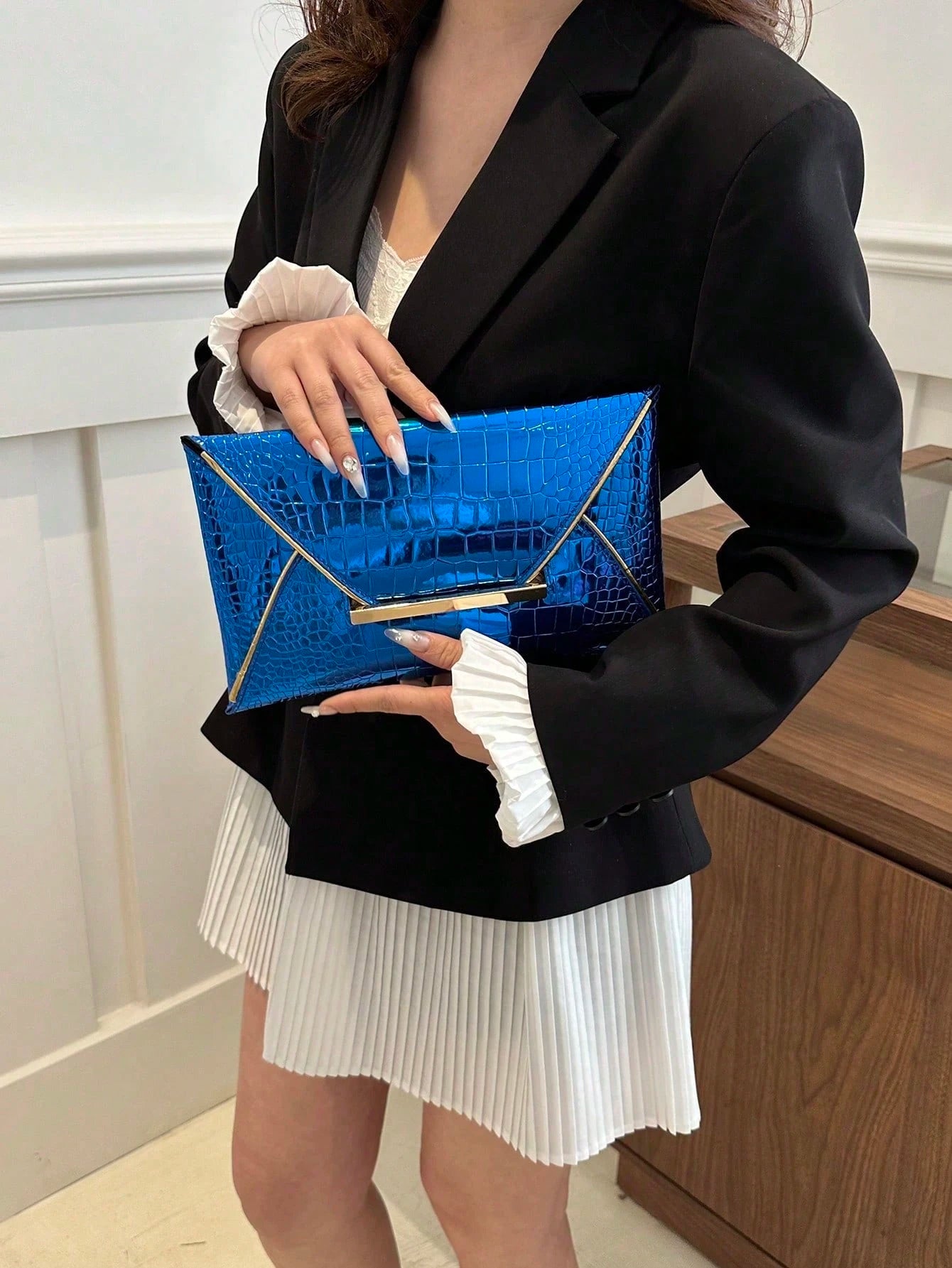 Crocodile Print, Snake Print, Solid Color, Minimalist, Fashionable, Casual PU Clutch, Envelope Bag, Fashionable Clutch Bags For Woman
