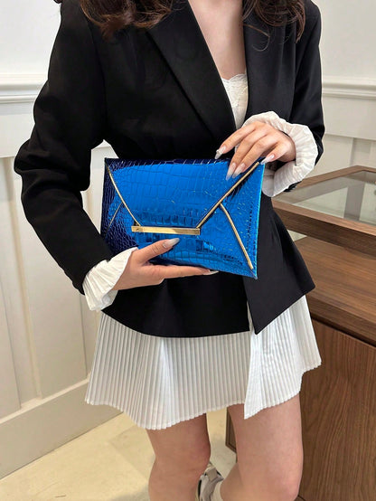 Crocodile Print, Snake Print, Solid Color, Minimalist, Fashionable, Casual PU Clutch, Envelope Bag, Fashionable Clutch Bags For Woman