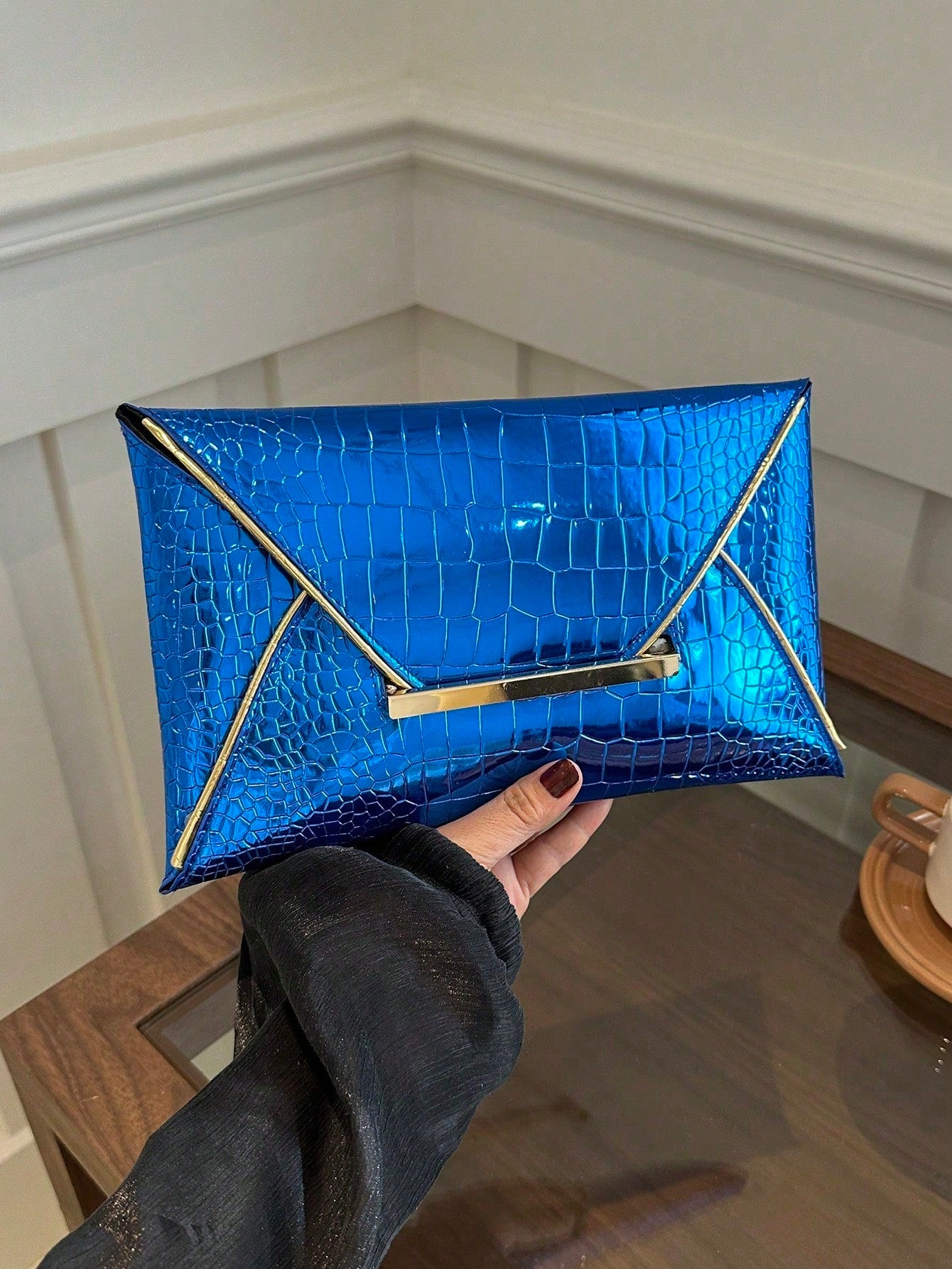 Crocodile Print, Snake Print, Solid Color, Minimalist, Fashionable, Casual PU Clutch, Envelope Bag, Fashionable Clutch Bags For Woman