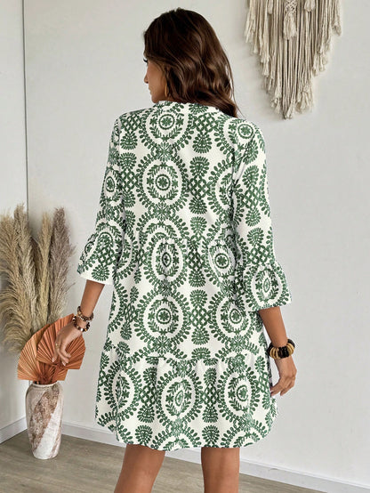 EMERY ROSE Women's Floral Print Cutout V-Neck Ruffled Hem Long Sleeve Mini Dress,Summer Dresses For Women