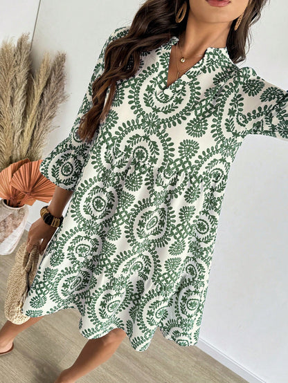 EMERY ROSE Women's Floral Print Cutout V-Neck Ruffled Hem Long Sleeve Mini Dress,Summer Dresses For Women