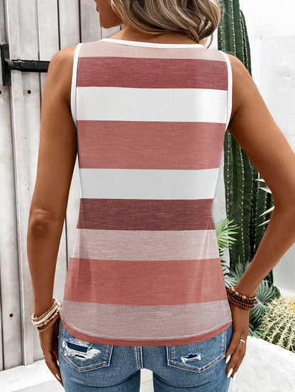 EMERY ROSE Women's Fashion Casual Striped Print O-Ring Sleeveless Tank Top