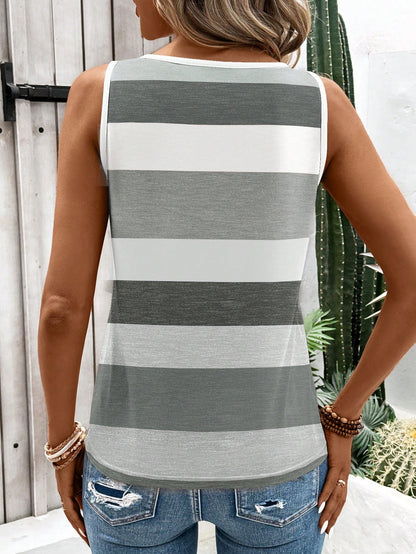 EMERY ROSE Women's Fashion Casual Striped Print O-Ring Sleeveless Tank Top