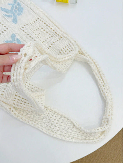Summer New Style Lady Daily Use Lightweight Tote Bags Sea Turtle Pattern Hollowed Out Knitted Crochet Beach Shopping Bags,Summer Bag,Holiday,Vacation, Perfectly Matching With Crochet Set