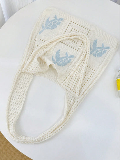 Summer New Style Lady Daily Use Lightweight Tote Bags Sea Turtle Pattern Hollowed Out Knitted Crochet Beach Shopping Bags,Summer Bag,Holiday,Vacation, Perfectly Matching With Crochet Set
