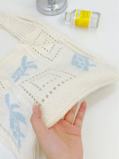 Summer New Style Lady Daily Use Lightweight Tote Bags Sea Turtle Pattern Hollowed Out Knitted Crochet Beach Shopping Bags,Summer Bag,Holiday,Vacation, Perfectly Matching With Crochet Set