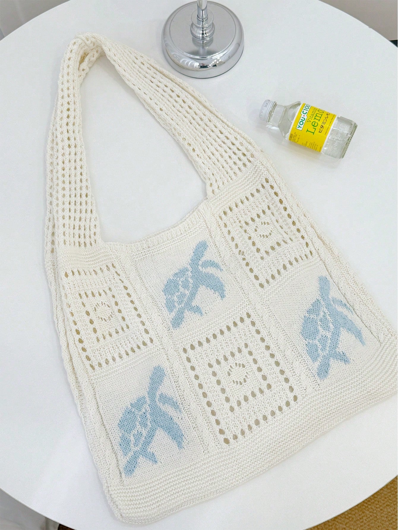 Summer New Style Lady Daily Use Lightweight Tote Bags Sea Turtle Pattern Hollowed Out Knitted Crochet Beach Shopping Bags,Summer Bag,Holiday,Vacation, Perfectly Matching With Crochet Set