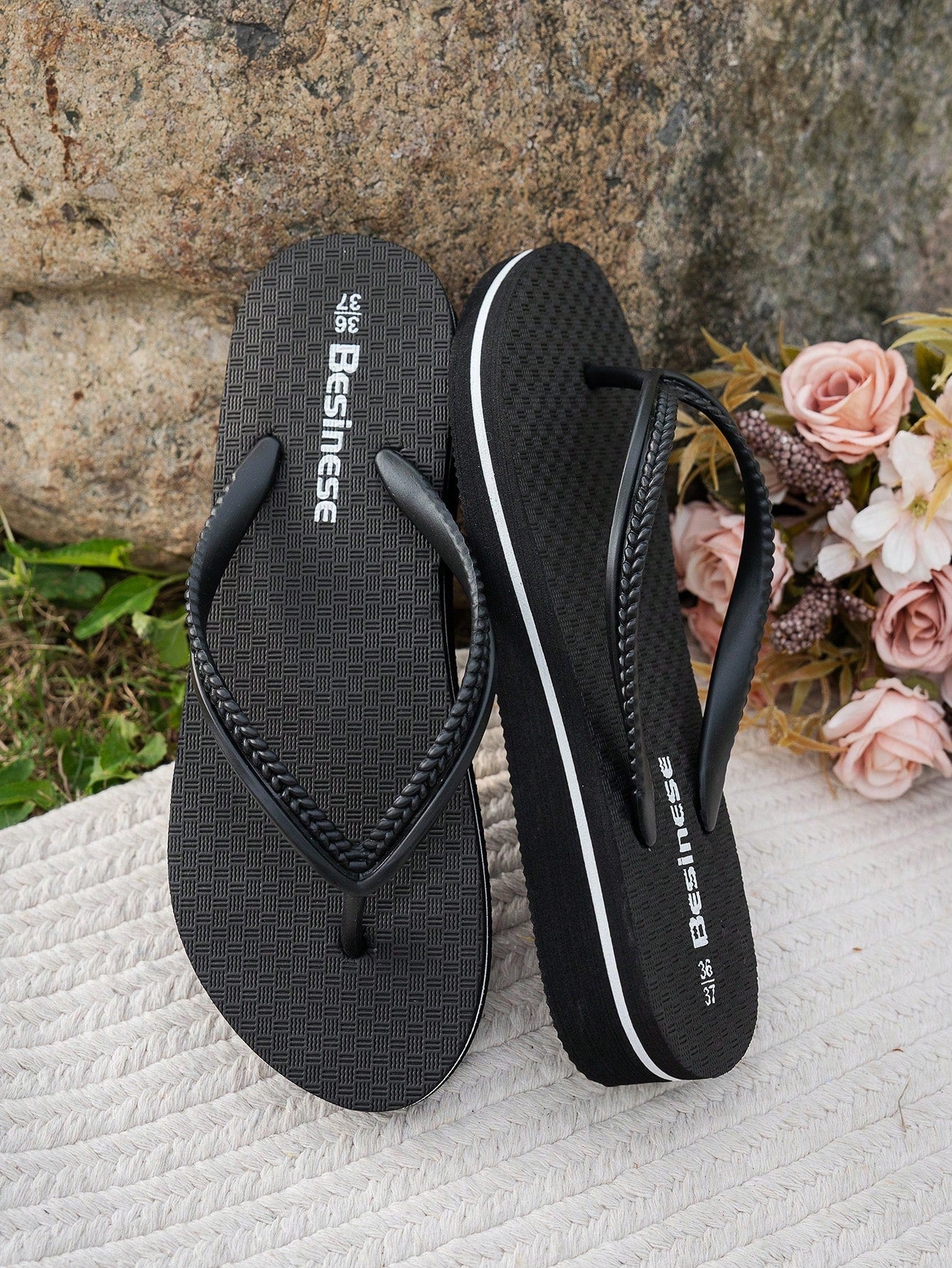 Women's Thick-bottomed Slip-resistant Flip Flops With Toe Thongs For Outdoor Activities, Swimming & Water Leisure, Waterproof Eva Material