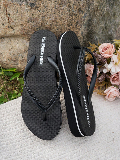 Women's Thick-bottomed Slip-resistant Flip Flops With Toe Thongs For Outdoor Activities, Swimming & Water Leisure, Waterproof Eva Material