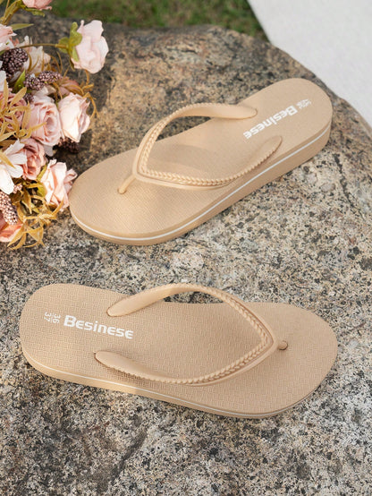 Women's Thick-bottomed Slip-resistant Flip Flops With Toe Thongs For Outdoor Activities, Swimming & Water Leisure, Waterproof Eva Material