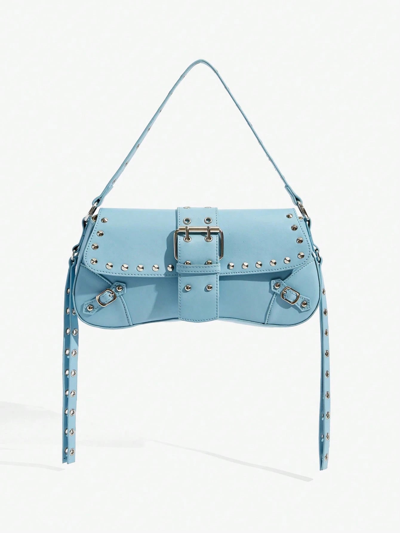 SHEIN X Lucía Bellido SHEIN SXY Fashionable Black Stud Shoulder Bag For Women, Versatile, Shopping Bag, Cool, Street Bag, Teenagers