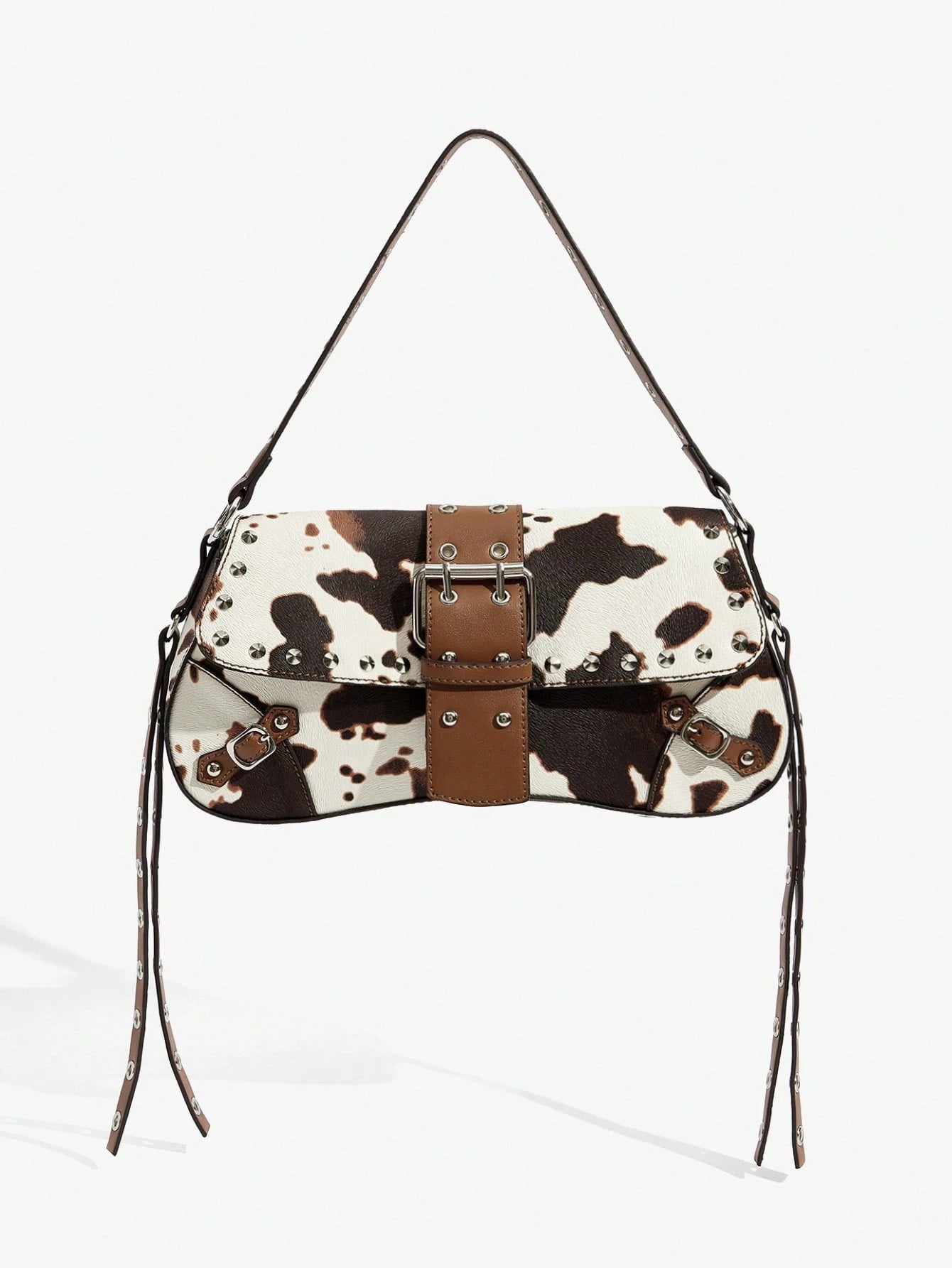 SHEIN X Lucía Bellido SHEIN SXY Fashionable Black Stud Shoulder Bag For Women, Versatile, Shopping Bag, Cool, Street Bag, Teenagers