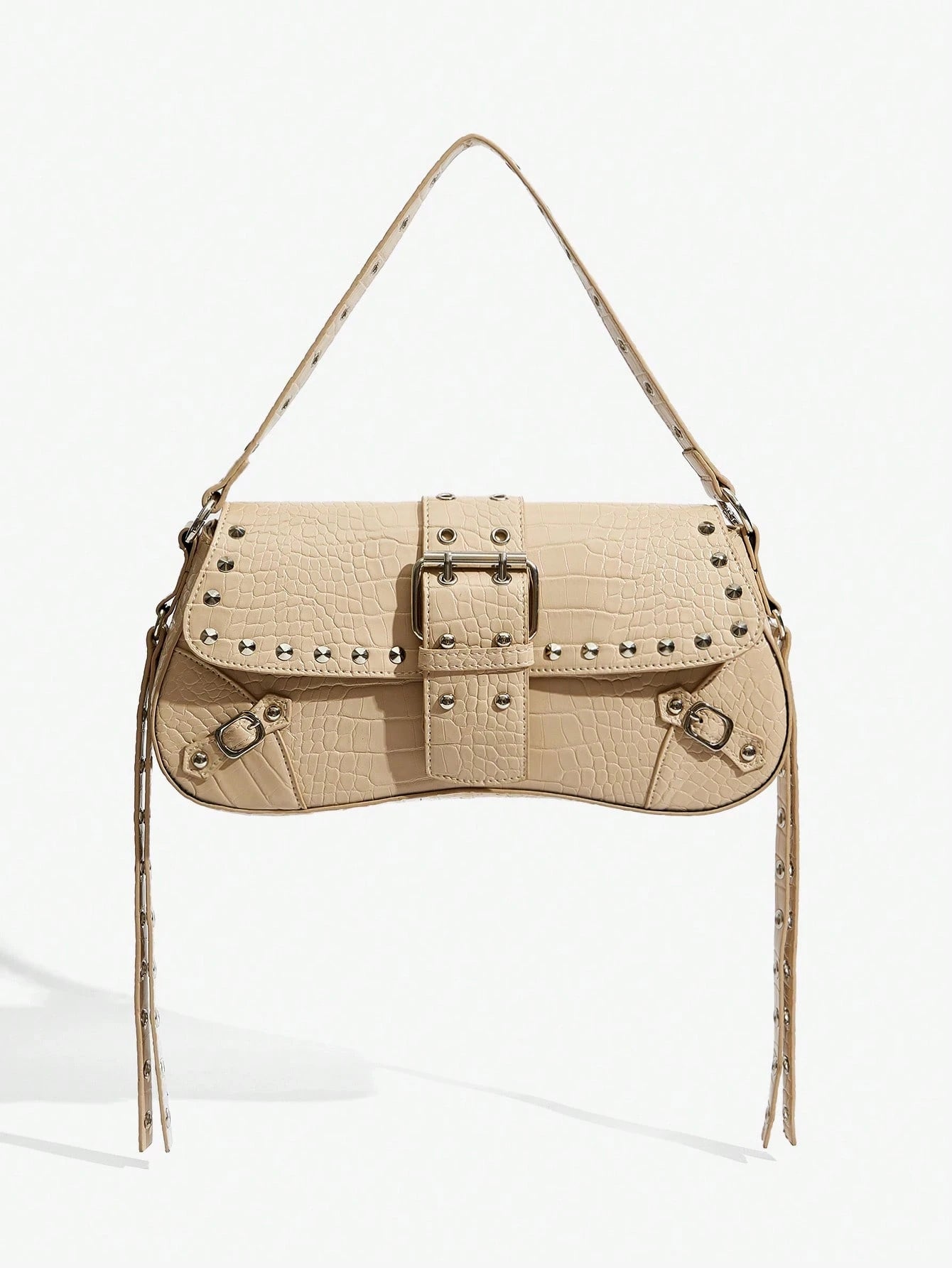 SHEIN X Lucía Bellido SHEIN SXY Fashionable Black Stud Shoulder Bag For Women, Versatile, Shopping Bag, Cool, Street Bag, Teenagers