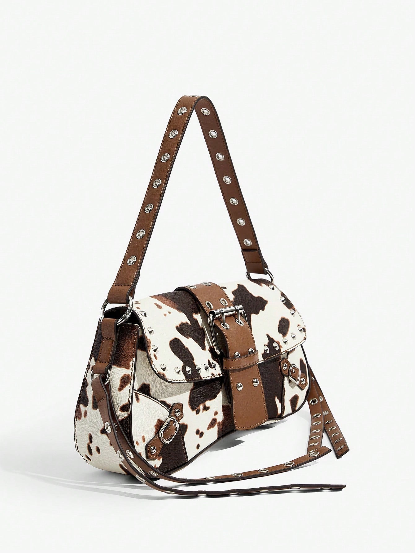 SHEIN X Lucía Bellido SHEIN SXY Fashionable Black Stud Shoulder Bag For Women, Versatile, Shopping Bag, Cool, Street Bag, Teenagers