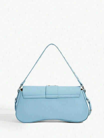 SHEIN X Lucía Bellido SHEIN SXY Fashionable Black Stud Shoulder Bag For Women, Versatile, Shopping Bag, Cool, Street Bag, Teenagers