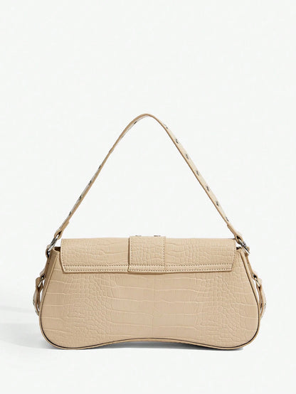 SHEIN X Lucía Bellido SHEIN SXY Fashionable Black Stud Shoulder Bag For Women, Versatile, Shopping Bag, Cool, Street Bag, Teenagers