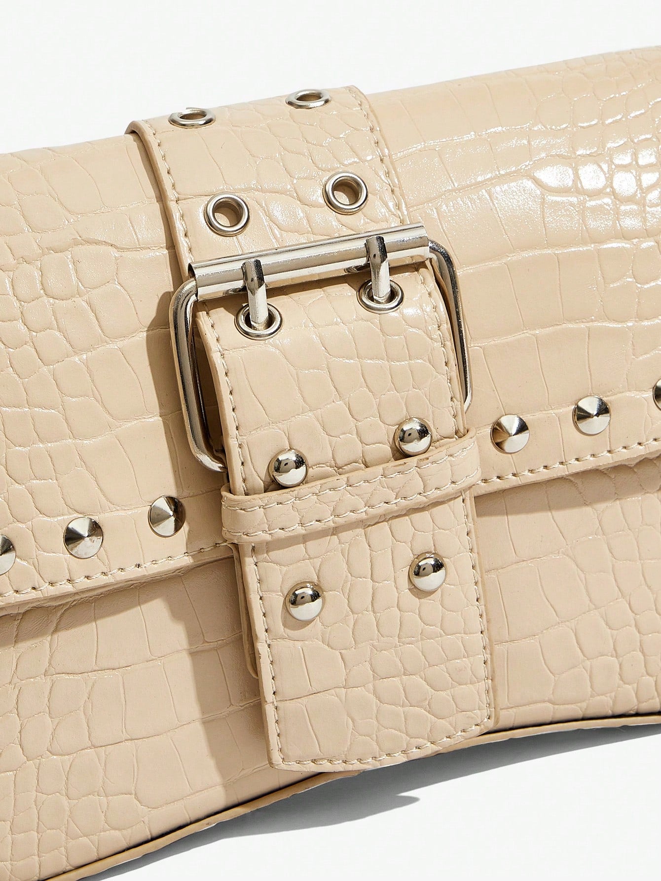 SHEIN X Lucía Bellido SHEIN SXY Fashionable Black Stud Shoulder Bag For Women, Versatile, Shopping Bag, Cool, Street Bag, Teenagers