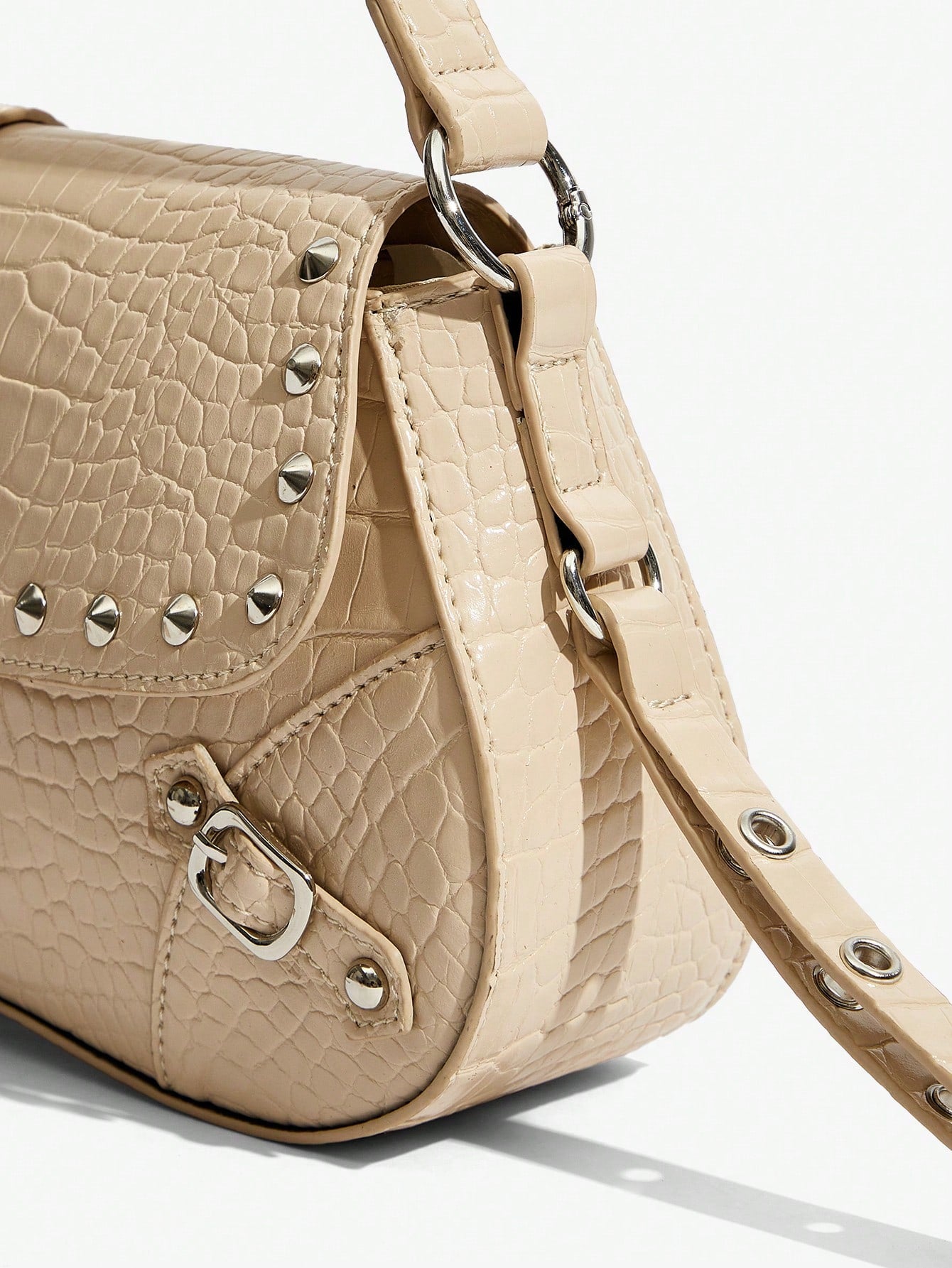 SHEIN X Lucía Bellido SHEIN SXY Fashionable Black Stud Shoulder Bag For Women, Versatile, Shopping Bag, Cool, Street Bag, Teenagers