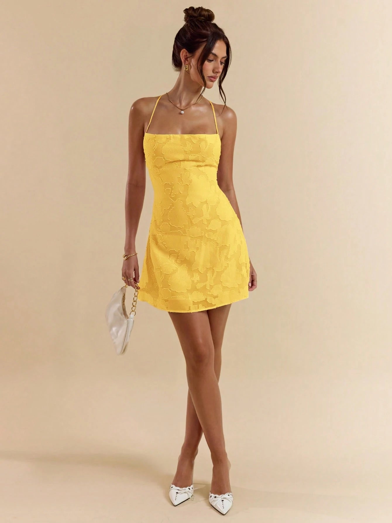 SHEIN BAE Spring/Summer Solid Pink Bodycon Low Back Tie Strap Textured A-Line Super Short Mini Dress For Women,Bohemian Clothes,Bodycon Dress