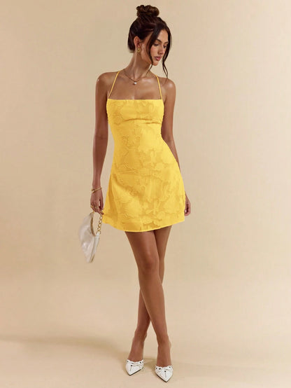 SHEIN BAE Spring/Summer Solid Pink Bodycon Low Back Tie Strap Textured A-Line Super Short Mini Dress For Women,Bohemian Clothes,Bodycon Dress