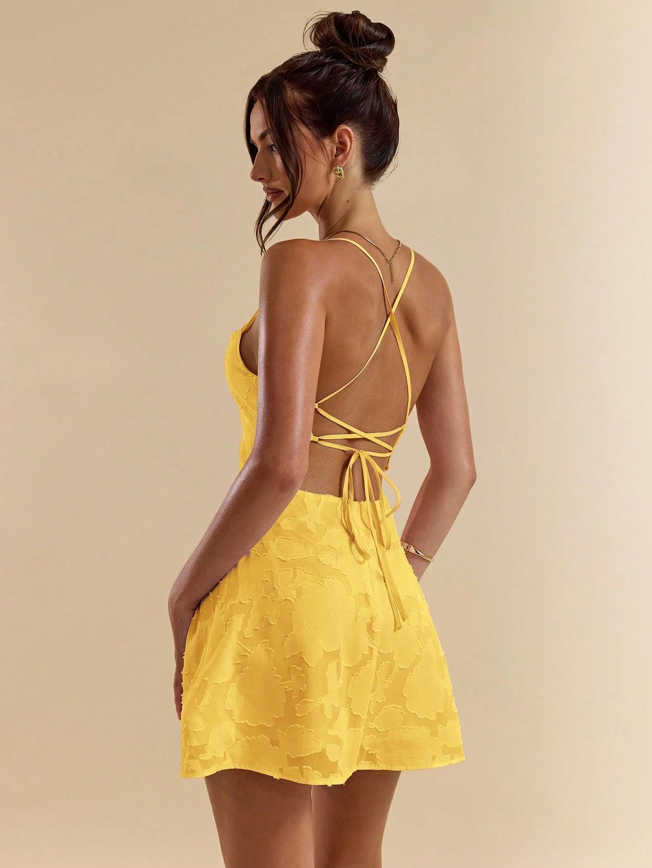 SHEIN BAE Spring/Summer Solid Pink Bodycon Low Back Tie Strap Textured A-Line Super Short Mini Dress For Women,Bohemian Clothes,Bodycon Dress