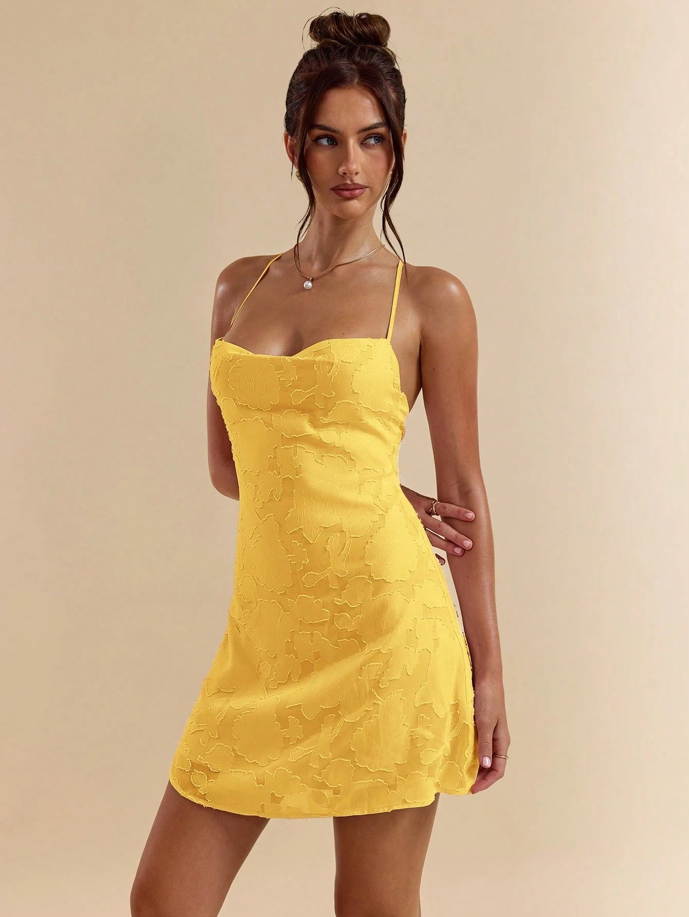 SHEIN BAE Spring/Summer Solid Pink Bodycon Low Back Tie Strap Textured A-Line Super Short Mini Dress For Women,Bohemian Clothes,Bodycon Dress