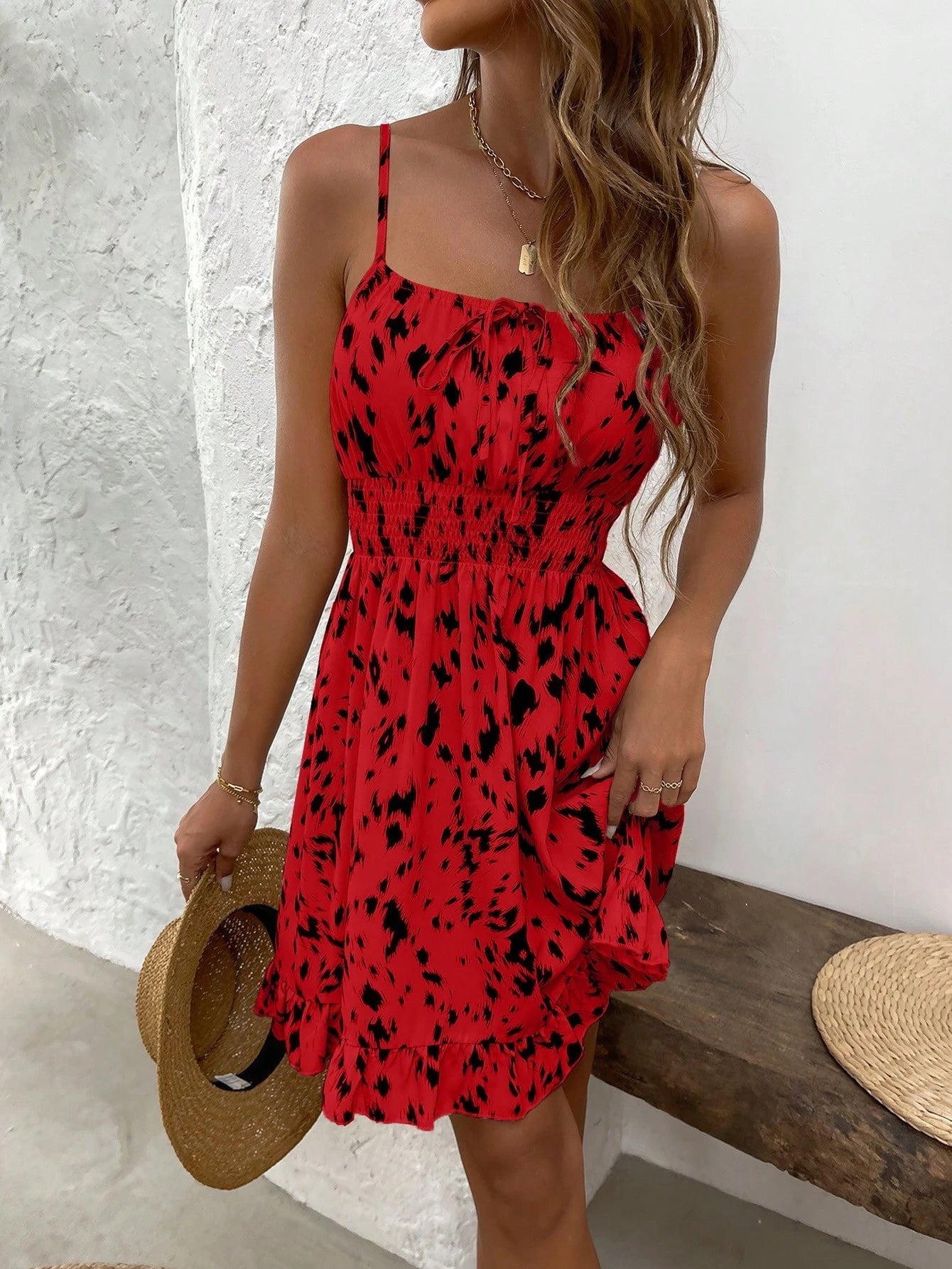 EMERY ROSE Vacation Casual Allover Print Backless Camisole Dress