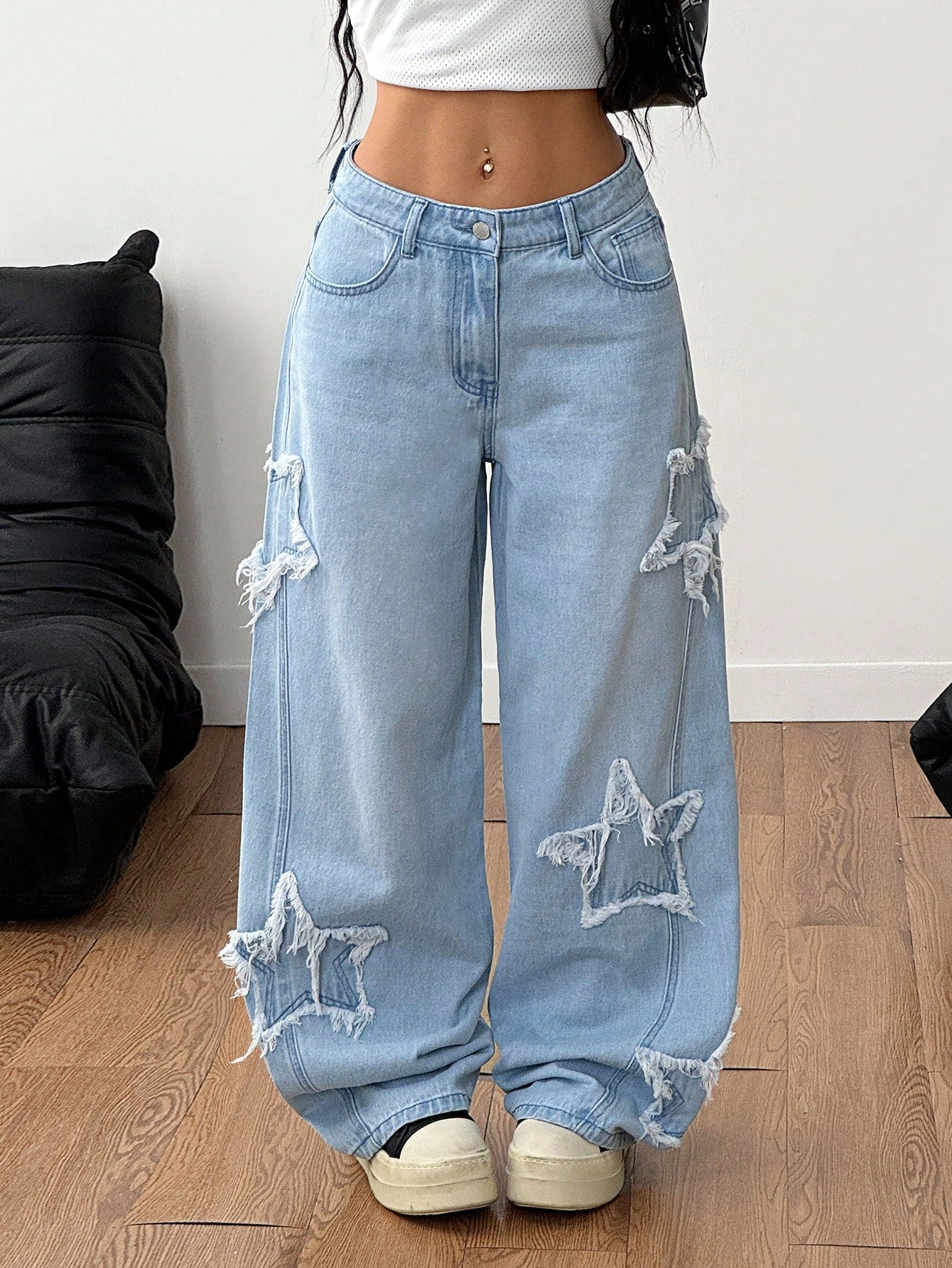 Coolane Women's Rapper Athleisure Grunge Star Pattern Washed Jeans