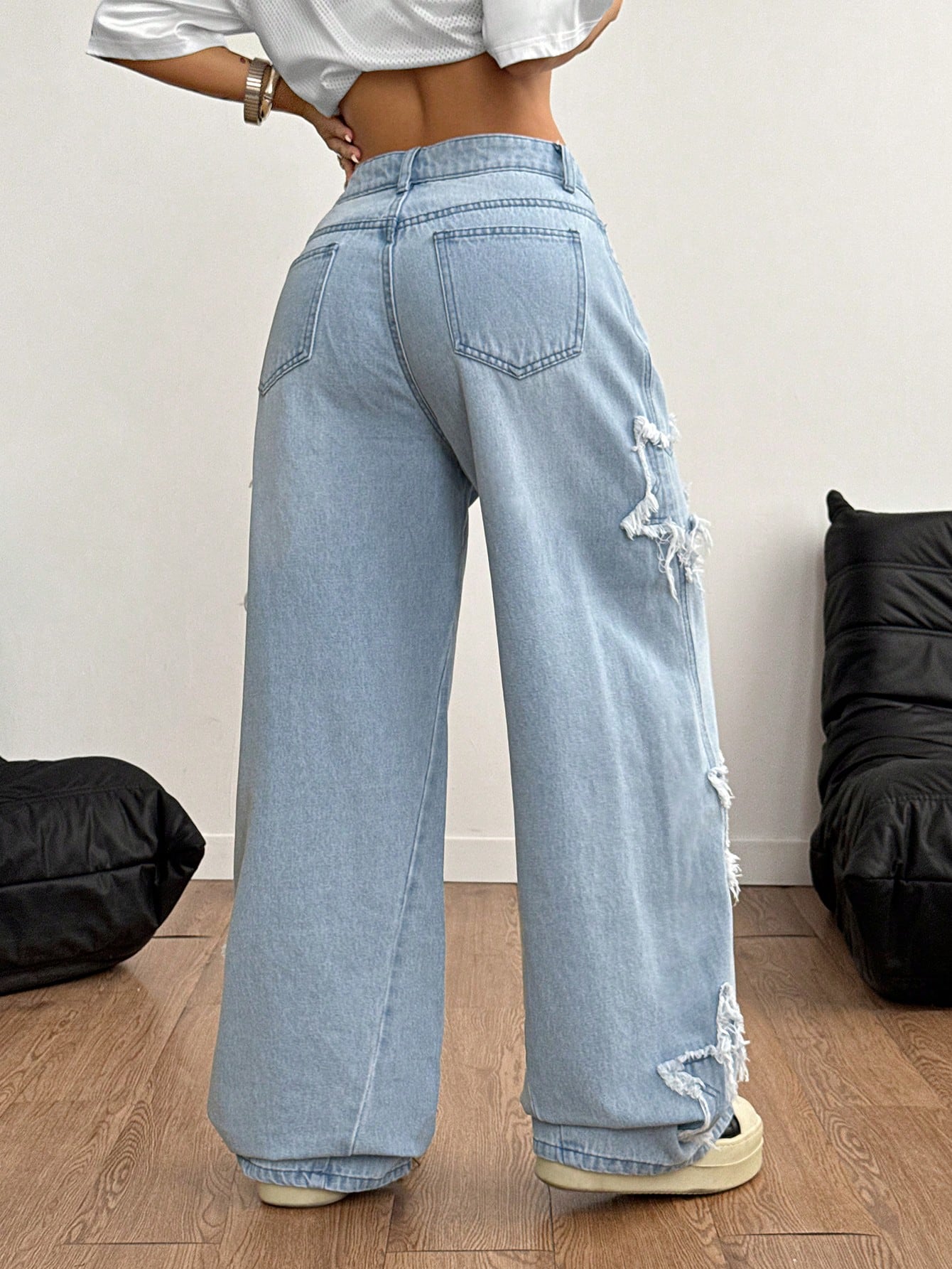 Coolane Women's Rapper Athleisure Grunge Star Pattern Washed Jeans